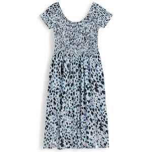 NWT Soft Surroundings Marcelo Blue Leopard Print Smocked Maxi Dress Size Medium
